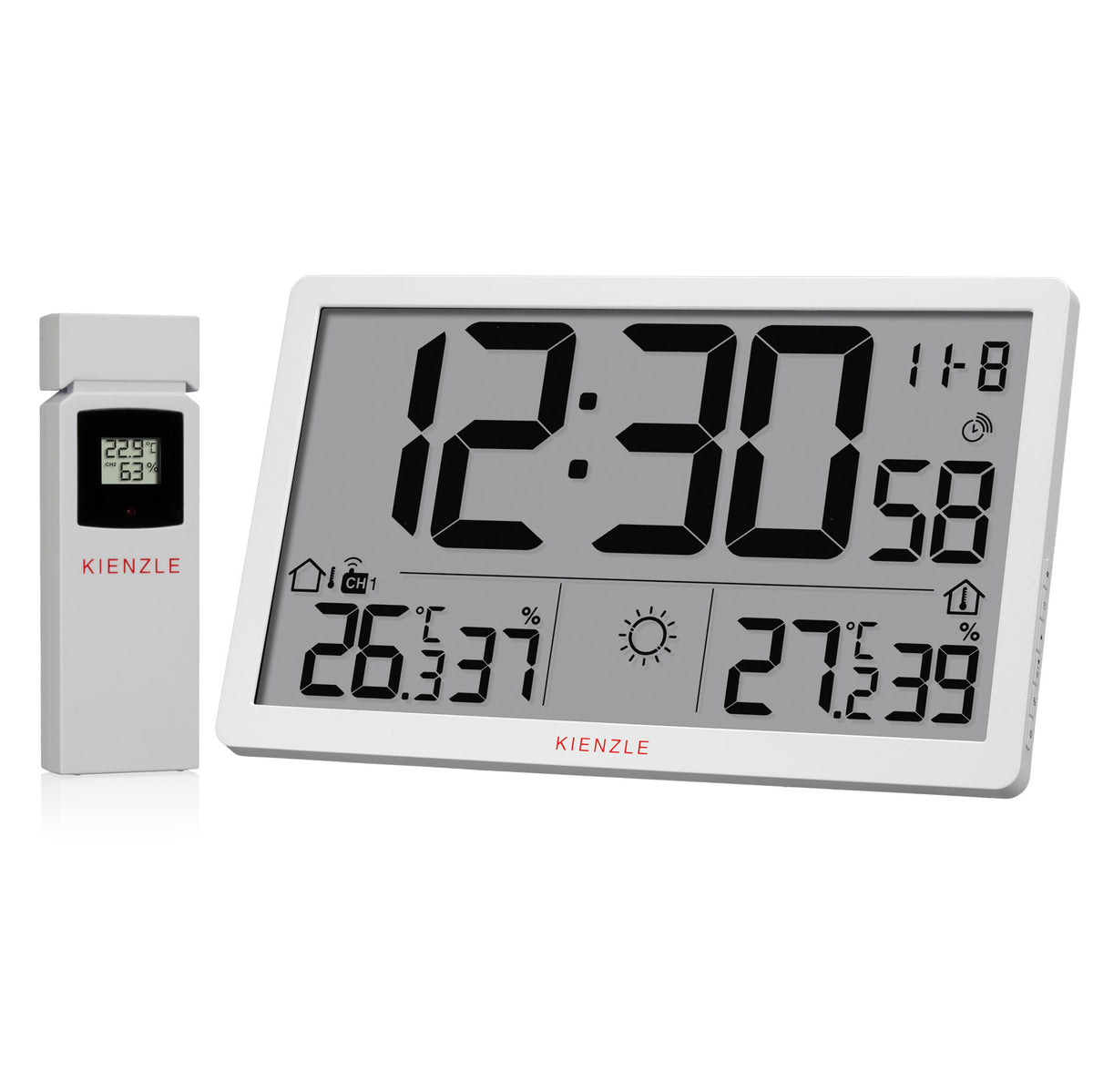 Jumbo NEO LCD Wetter-Wanduhr weiß – Kienzle 1822