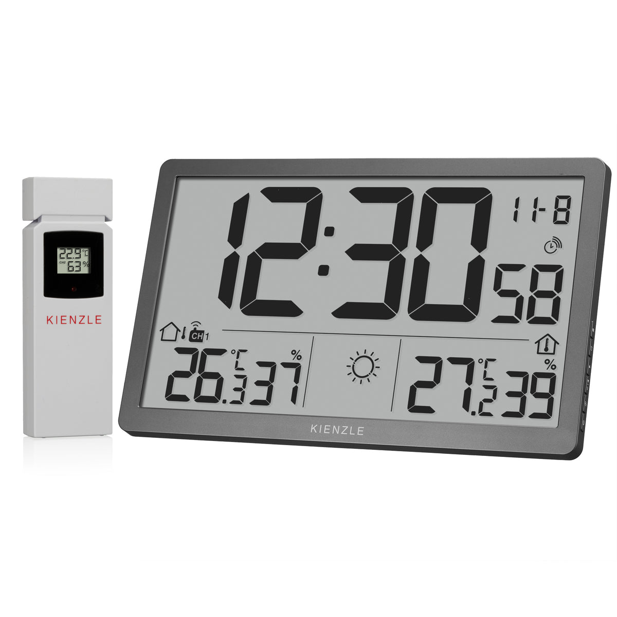 Jumbo NEO LCD Wetter-Wanduhr grau – Kienzle 1822